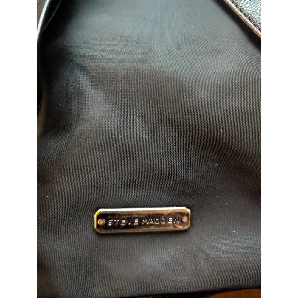 Steve Madden Black Nylon Faux leather Backpack Bag    Lining In Stripes